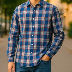 Southern Tide | Men's Plaid Blue Pink Button Down‎ Shirt Small Business Casual